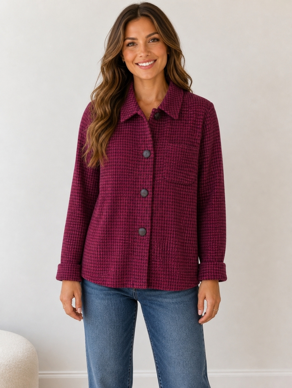 2/$40 Liz Claiborne Houndstooth Jacket • Pink & Burgundy • Size S